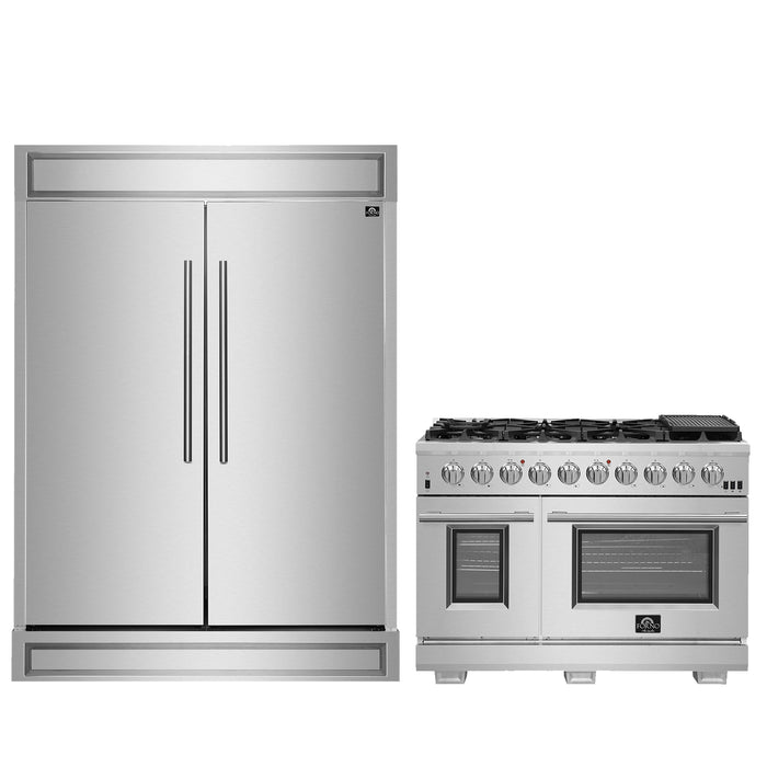 FORNO Premium 2-Piece Kitchen Bundle - Capriasca 48" Stainless Steel Range, Forno Maderno 2-28 " Wide Units with Decorative Trim