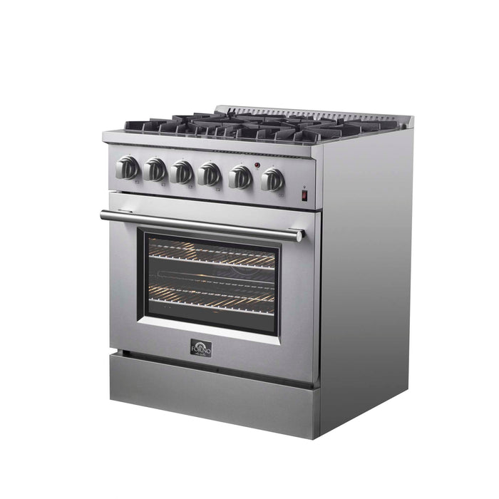 Forno Marco 30-inch Dual Fuel Range Stainless Steel, 4 Sealed Burners - 37,000 BTU, 4.32 cu.ft. True Convection Oven