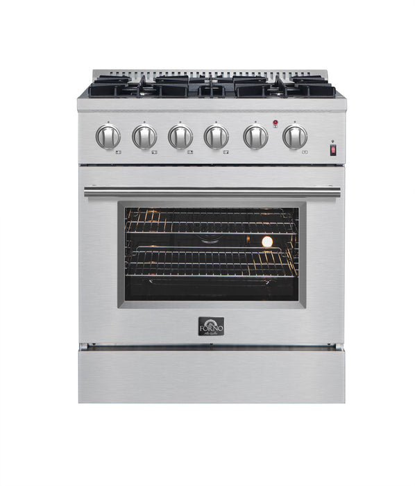 Forno Marco 30-inch Dual Fuel Range Stainless Steel, 4 Sealed Burners - 37,000 BTU, 4.32 cu.ft. True Convection Oven