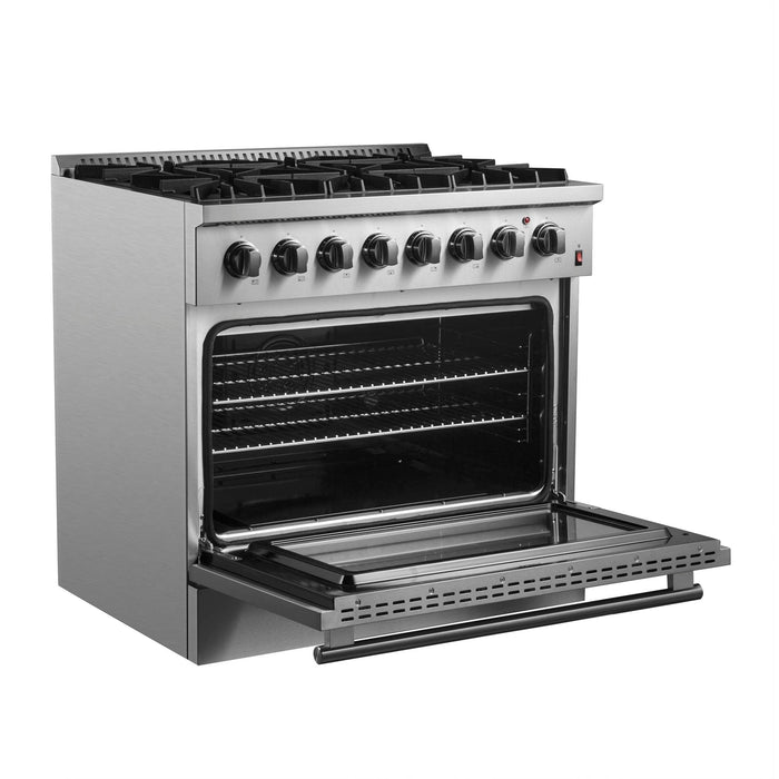 Forno Marco 36-Inch Dual Fuel Range, 6 Sealed Burners - 67,000 BTU, 5.36 cu.ft. True Convection Oven FORNO