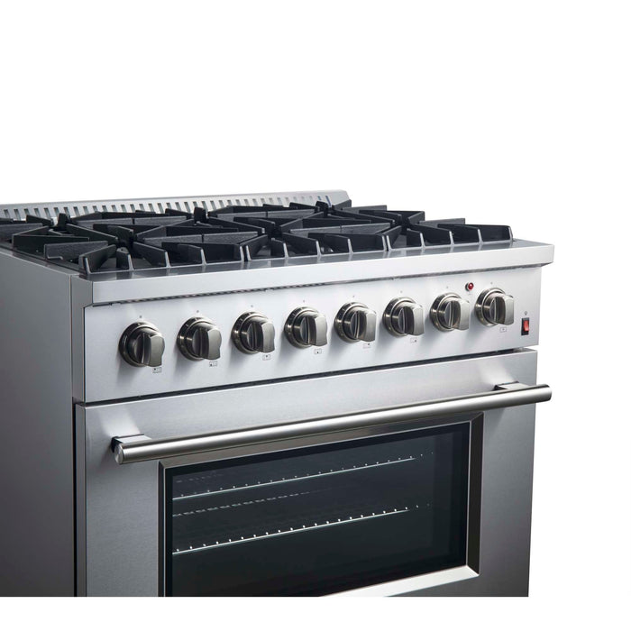 Forno Marco 36-Inch Dual Fuel Range, 6 Sealed Burners - 67,000 BTU, 5.36 cu.ft. True Convection Oven FORNO