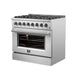 Forno Marco 36-Inch Dual Fuel Range, 6 Sealed Burners - 67,000 BTU, 5.36 cu.ft. True Convection Oven FORNO