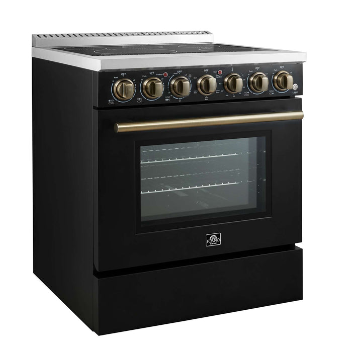 Forno Paolo 30" Freestanding Electric Range in Black, 4.38 cu.ft. True Convection Oven FORNO