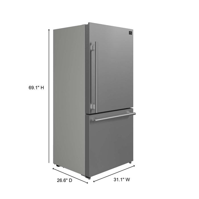 Forno Milano Espresso 31" Stainless 17.2 cu. ft. Right Swing Bottom Freezer Refrigerator