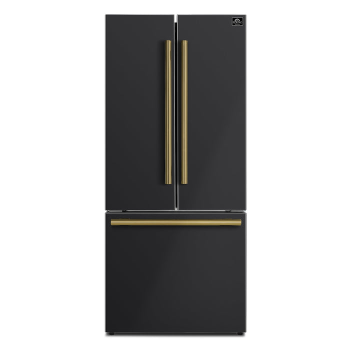 Forno Gallipoli Epsresso 30"-Wide Black French Door Refrigerator with Bottom Freezer 17.5 Cu. Ft. Capacity - No Frost with Ice Maker