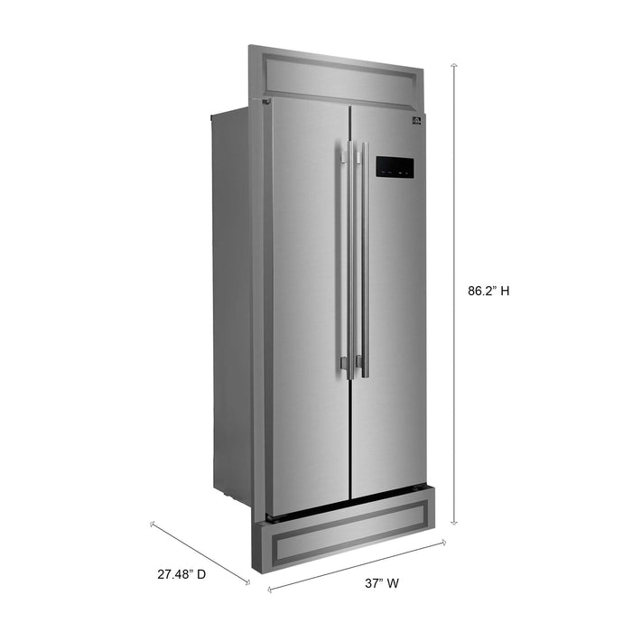 Forno Salerno 33" Built-in Stainless Steel Refrigerator 15.6 cu. ft - With Modern Decorative Grill - 37" Wide