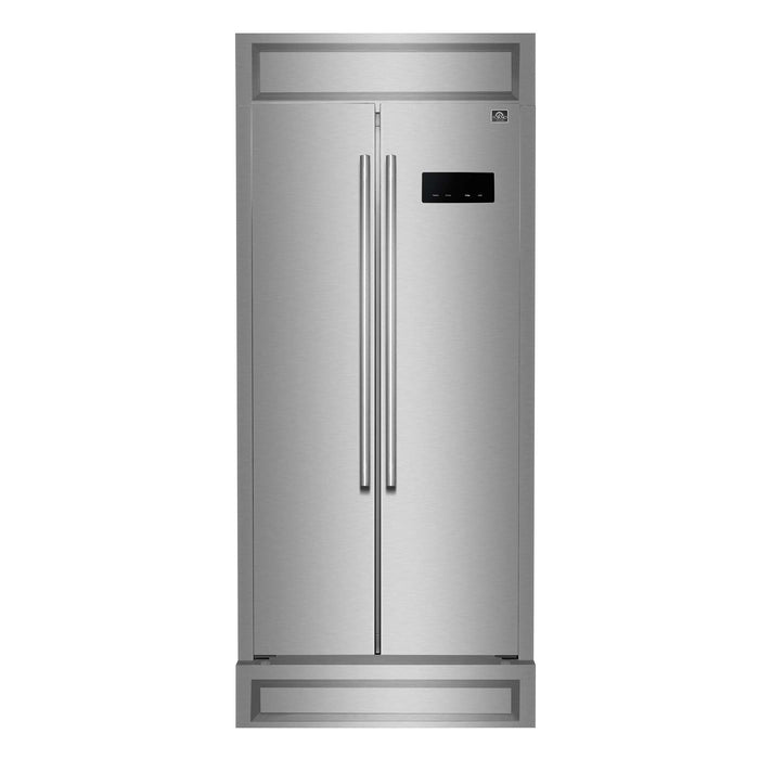 Forno Salerno 33" Built-in Stainless Steel Refrigerator 15.6 cu. ft - With Modern Decorative Grill - 37" Wide