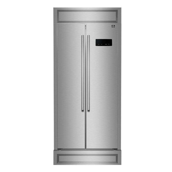 Forno Salerno 33" Built-in Stainless Steel Refrigerator 15.6 cu. ft - With Modern Decorative Grill - 37" Wide