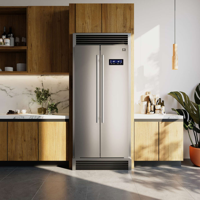 Forno Salerno 33" Built-in Stainless Steel Refrigerator 15.6 cu. ft - With Decorative Grill - 37" Wide