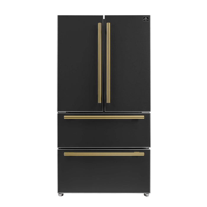 Forno Moena Espresso 36" French Door Refrigerator in Black, 19.2 cu. ft