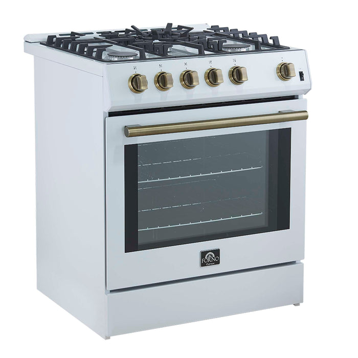 Forno Leonardo Espresso 30" White Gas Range, 5 Burners, 39 500 BTU, 5 cu.ft. Convection Oven