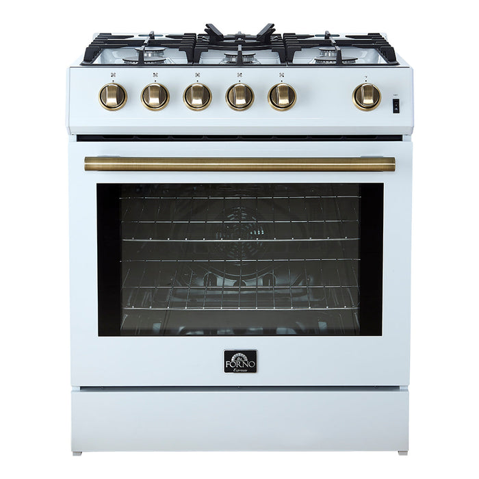 Forno Leonardo Espresso 30" White Gas Range, 5 Burners, 39 500 BTU, 5 cu.ft. Convection Oven