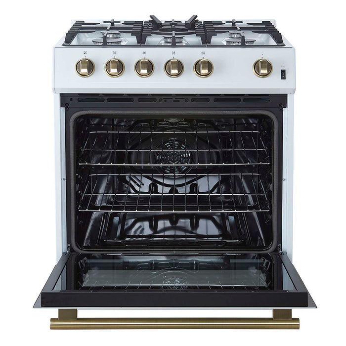 Forno Leonardo Espresso 30" White Gas Range, 5 Burners, 39 500 BTU, 5 cu.ft. Convection Oven