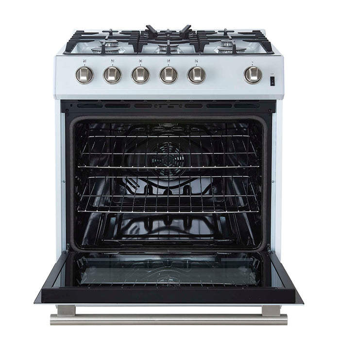 Forno Leonardo Espresso 30" White Gas Range, 5 Burners, 39 500 BTU, 5 cu.ft. Convection Oven