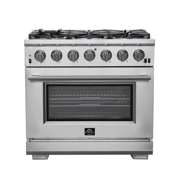 FORNO Capriasca 36-inch Gas Range Stainless Steel, 6 Brass Burners 120,000 BTU, 5.36 cu.ft. Single Oven