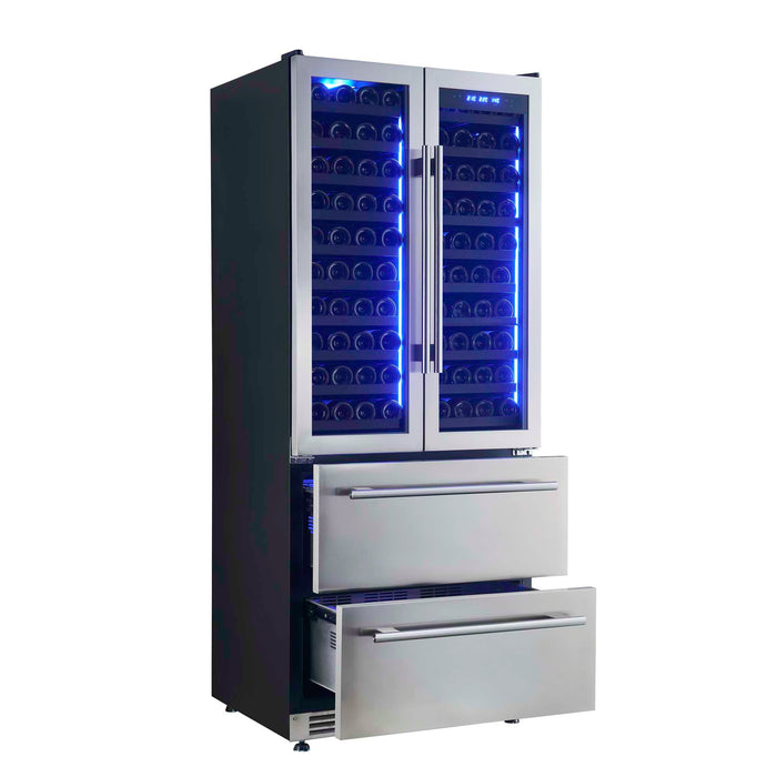 Forno Campania 32" Wine Cooler Stainless Steel, Dual Wine Zones, 2 Beverage Drawers, 17.7 cu.ft.