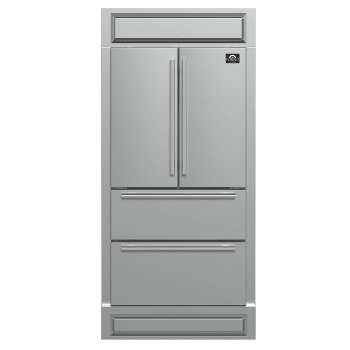 Forno Moena 36" French Door 19.2 cu. ft Stainless Steel Refrigerator, with Modern Decorative Grill - 40" Wide