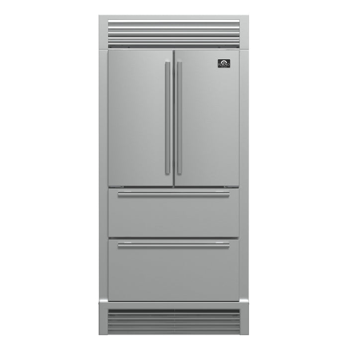 Forno Moena 36" French Door 19.2 cu. ft Stainless Steel Refrigerator, with Decorative Grill - 40" Wide