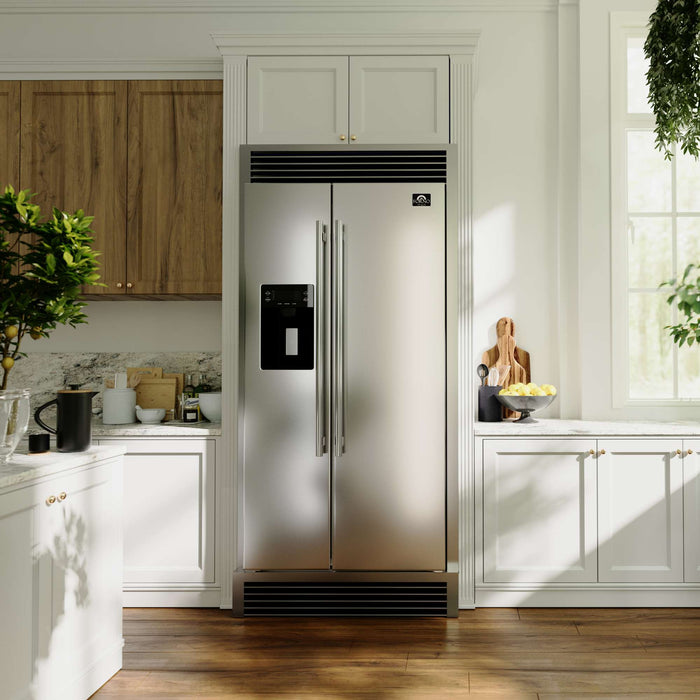 Forno Salerno 36" Built-in Stainless-Steel Refrigerator 20 cu. ft with Decorative Grill - 40 " Wide