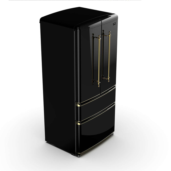 Forno Luigi 18 cu.ft. French Door Refrigerator Black, Antique Brass Handles