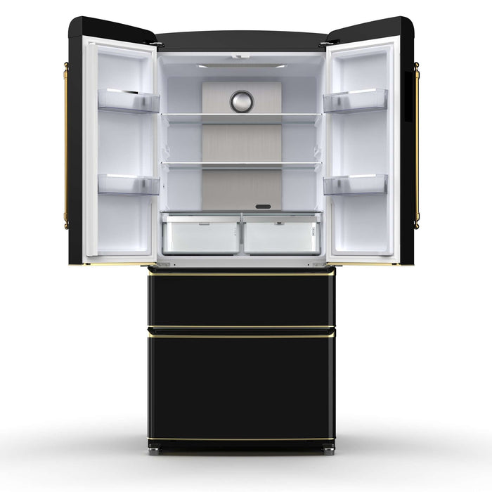 Forno Luigi 18 cu.ft. French Door Refrigerator Black, Antique Brass Handles FORNO