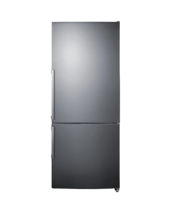 Summit Appliance 28" Wide Bottom Freezer Refrigerator With Steel Handles - Stainless Steel