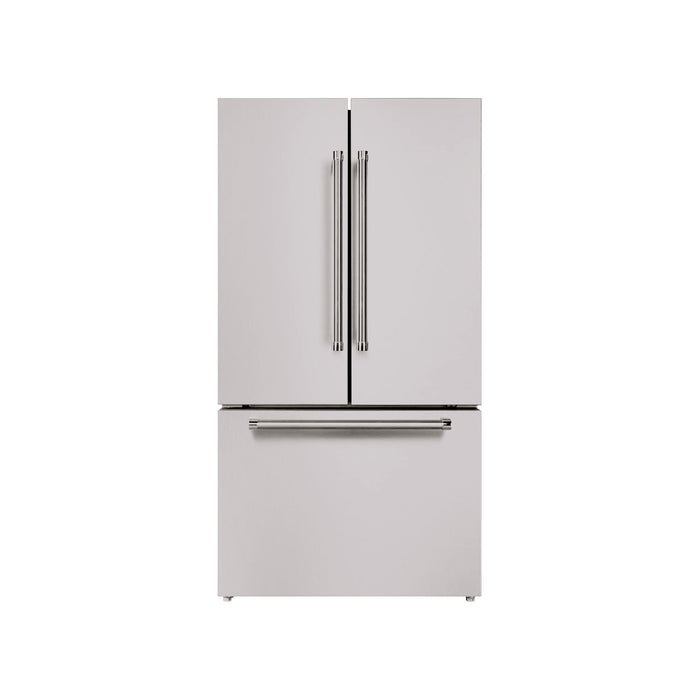 Hallman 36" Freestanding French Door, Counter Depth Refrigerator 14.2 Cu. Ft. with Bottom Freezer 6.1 Cu. Ft. with Automatic Ice Maker in Stainless Steel with Bold Chrome Handles